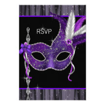 Black White Purple Masquerade Party RSVP Custom Announcement