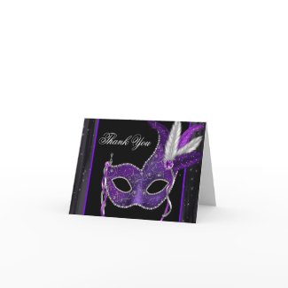 Black White Purple Masquerade Party Thank You Card card