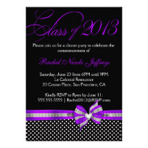 Black White Purple Polka Dot Graduation Invitation
