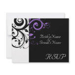 Black +White Purple Swirl Wedding Matching RSVP Invite