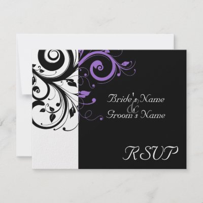 Black +White Purple Swirl Wedding Matching RSVP Invite