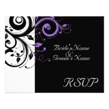 Black +White Purple Swirl Wedding Matching RSVP Invite
