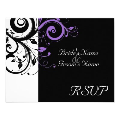 Black +White Purple Swirl Wedding Matching RSVP Invite