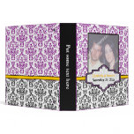 Black white purple yellow damask wedding binder