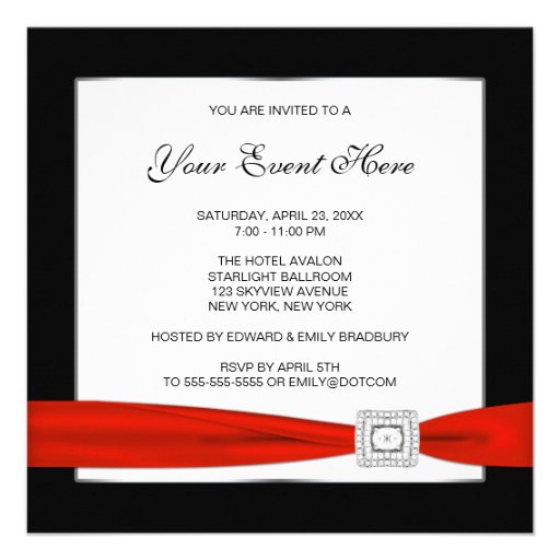 Black White and Red All Occasion 5.25x5.25 Square Paper Invitation Card