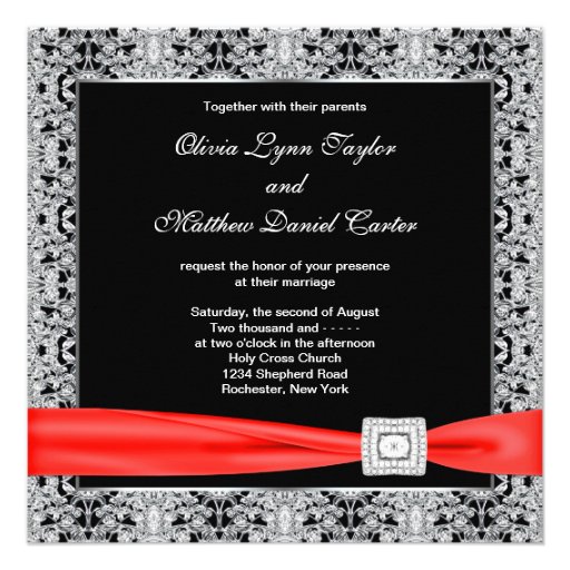 Black White Red Black Wedding Custom Invites