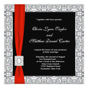 Black White Red Bow Wedding Announcement