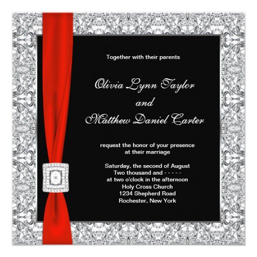 Black White Red Bow Wedding Announcement