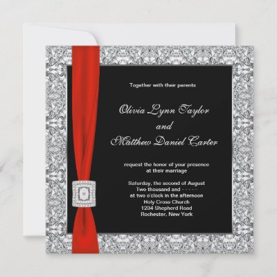 Black and white silver gray overlay with red bow red black wedding 