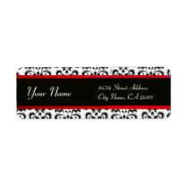 BLACK WHITE RED BURGUNDDAMASK CUSTOM RETURN ADDRESS LABEL
