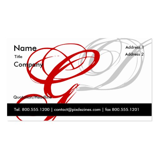 Black white red business card Monogram A to Z (front side)