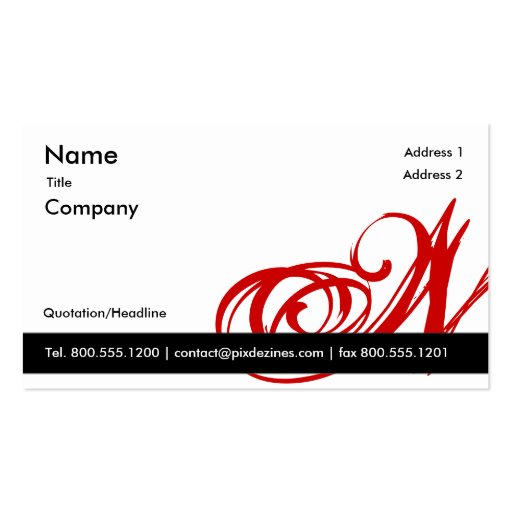 Black white red business card Monogram A to Z (front side)
