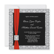 Black White Red Classy Red Bow Wedding invitation