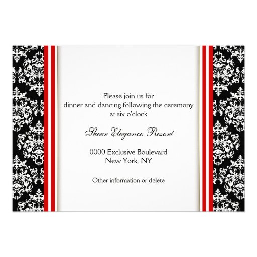 Black white red damask wedding engagement invitations