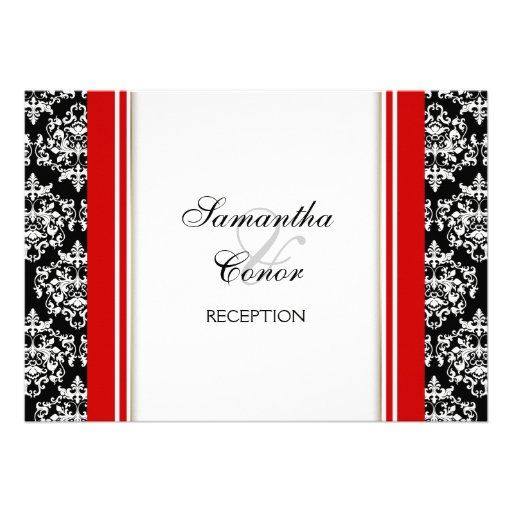 Black white red damask wedding engagement invitations