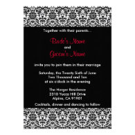 Black/White/Red Damask Wedding Invitation