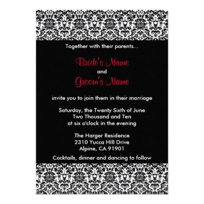 Black/White/Red Damask Wedding Invitation