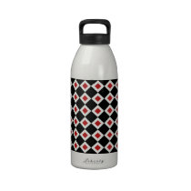 Black, White, Red Diamond Pattern water bottles