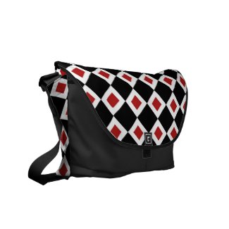 Black, White, Red Diamond Pattern Messenger Bag