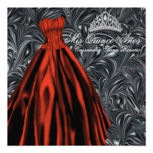 Black White Red Dress Black Red Quinceanera Personalized Announcement