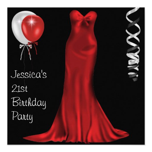 Black White Red Formal Dress 21st Birthday Invites (front side)
