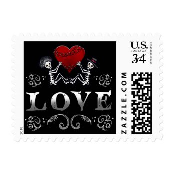 Black White & Red Halloween Skeleton Love Gothic Postage by juliea2010 at Zazzle