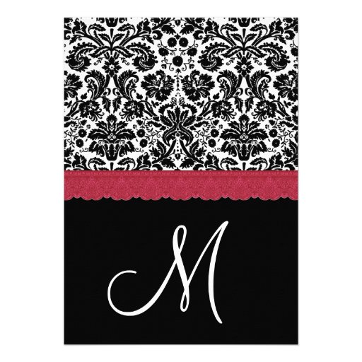 Black White Red Lace Flower Damask Wedding V16 Personalized Announcement