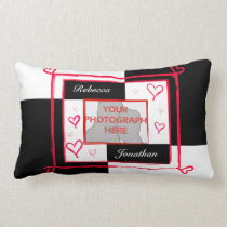 Black white red modern love heart photo frame pillows