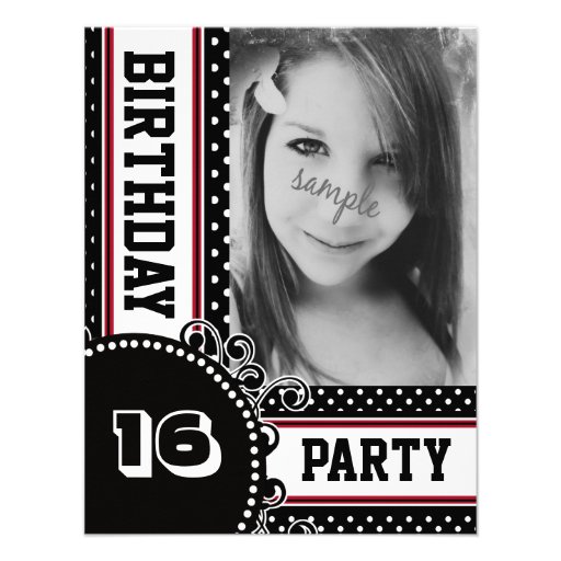 Black White Red Polka Dot Girl's Party Photo Announcements