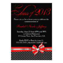 Black White Red Polka Dot Graduation Invitation