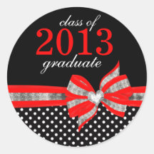 Black White Red Polka Dot Graduation Seal Sticker