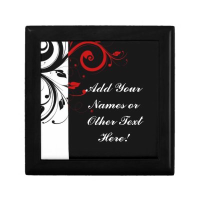 Black White Red Reverse Swirl Personalized Keepsake Boxes