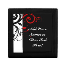 Black White Red Reverse Swirl Personalized Keepsake Boxes