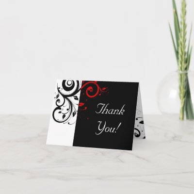Black + White / Red Reverse Swirl Thank You Cards