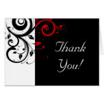 Black + White / Red Reverse Swirl Thank You Cards cards