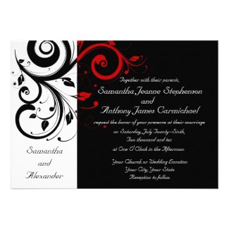 Black/White/Red Reverse Swirl Wedding Invitations