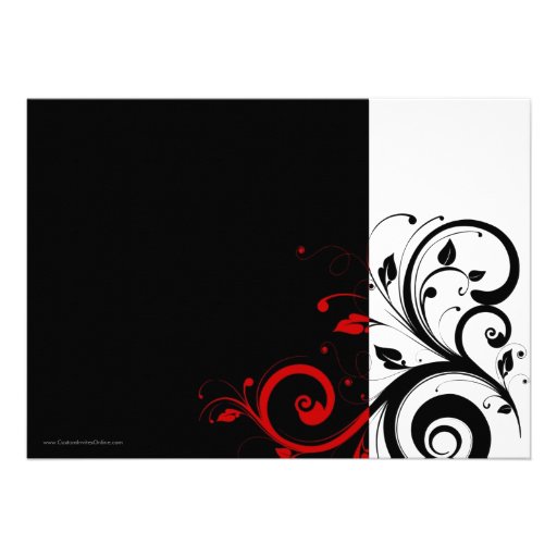 Black/White/Red Reverse Swirl Wedding Invitations