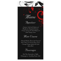 Black, White, Red Reverse Swirl Wedding Menu Custom Rack Card