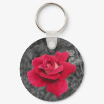 Black White Red Rose Keychain