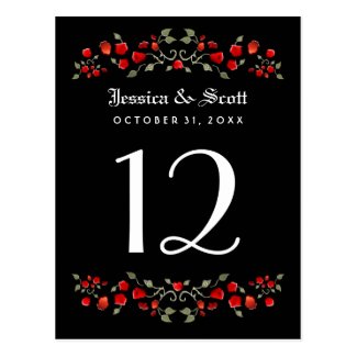 Black & White Red Roses Gothic Wedding Table Cards Postcard