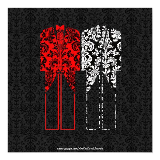 Black White & Red Same-Sex Couples Wedding Invite
