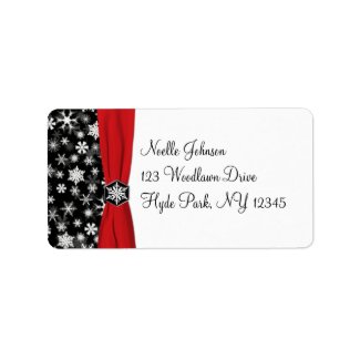 Black, White, Red Snowflakes Address Label label