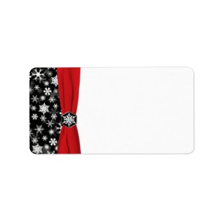 Black, White, Red Snowflakes Blank Address Label label