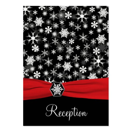 Black, White, Red Snowflakes Enclosure Card Business Card (front side)