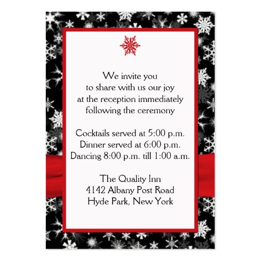 Black, White, Red Snowflakes Enclosure Card Business Card (back side)