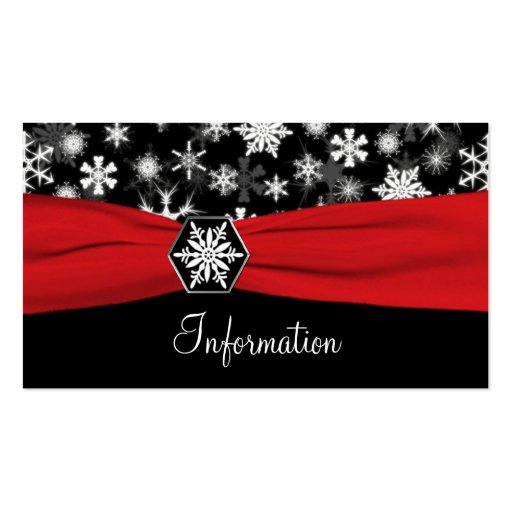 Black, White, Red Snowflakes Information card Business Card Template