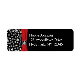 Black, White, Red Snowflakes Return Address Label label