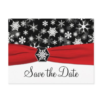 Black, White, Red Snowflakes Save the Date Card Postcards by NiteOwlStudio