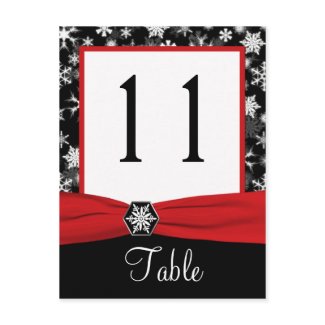 Black, White, Red Snowflakes Table Number Card postcard