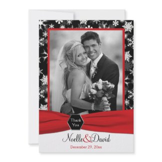 Black, White, Red Snowflakes Thank You Card - Flat invitation